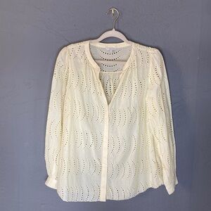Joie Janah Sunlight Eyelet Embroidered 100% Cotton Button Front Blouse Top